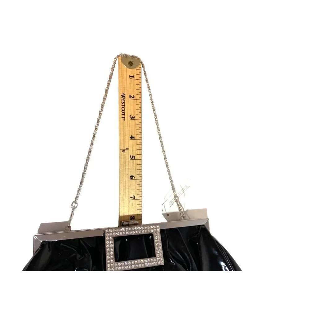 New Black Glossy Convertible Evening Bag Clutch with Rhinestone‎ Closure